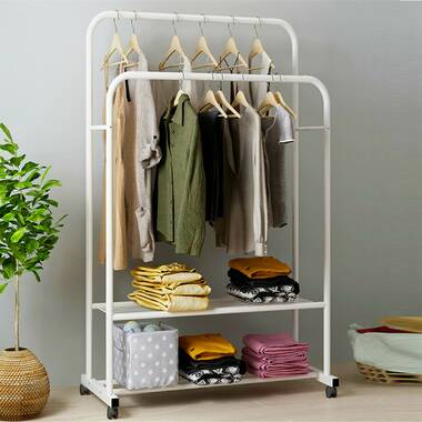 Rolling wardrobe rack online with cover